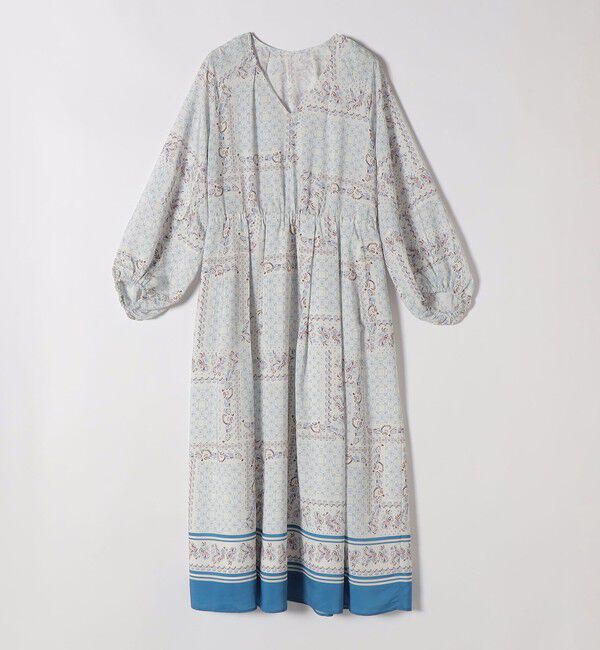 quaranciel「quaranciel:〈洗濯機可能〉フラワー スカーフ プリント Vネック フレア ワンピース」|ワンピース|