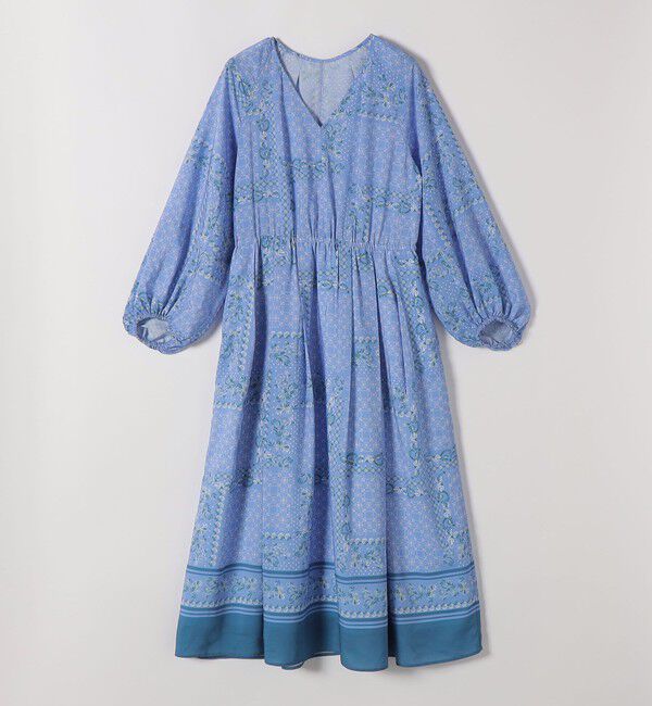 quaranciel「quaranciel:〈洗濯機可能〉フラワー スカーフ プリント Vネック フレア ワンピース」|ワンピース|