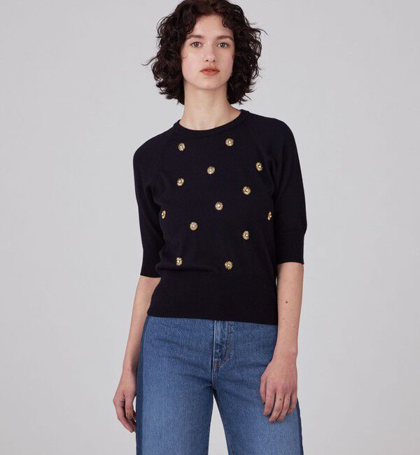 MACPHEE「ウールビジュー ハーフスリーブプルオーバー」|ニット・セーター|