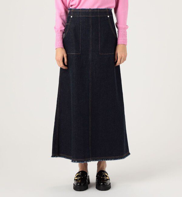 MACPHEE「コットンデニム セミフレアマキシスカート」|フレア|