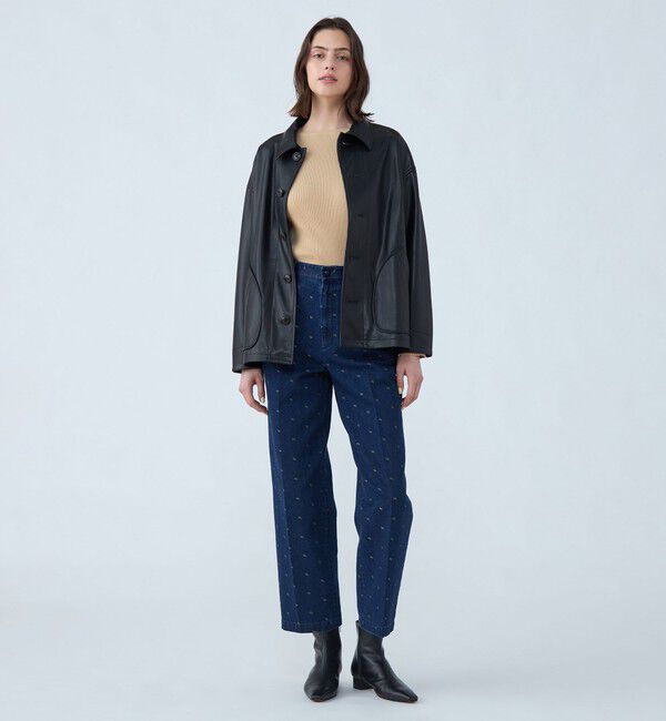 MACPHEE「デニムスパークジャカード タックストレートパンツ」|デニム|