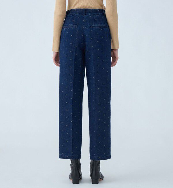 MACPHEE「デニムスパークジャカード タックストレートパンツ」|デニム|