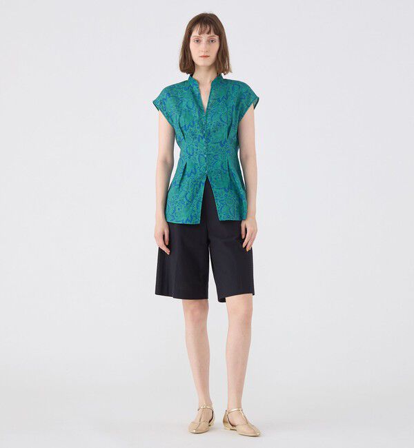 SOULEIADO「リネンプリント キーネックタックブラウス」|シャツ・ブラウス|