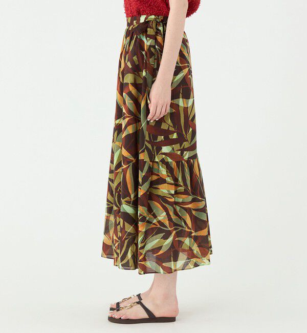 Ballsey「スタックリーフプリント ロングギャザースカート」|フレア|