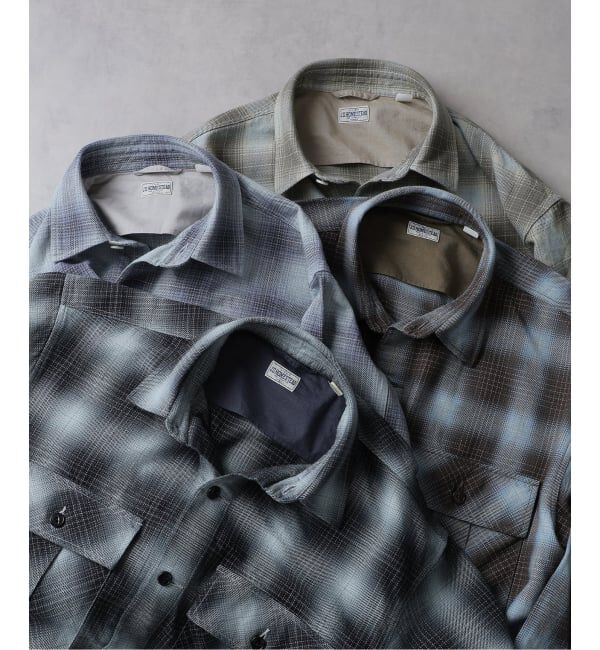 J.S.Homestead「J.S.Homestead / インディゴ チェック ミリタリー シャツ」|シャツ・ブラウス|