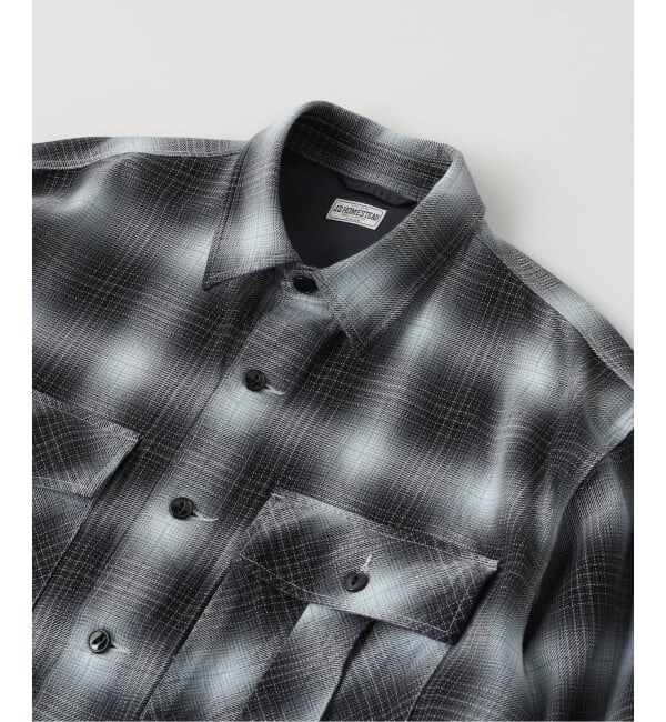 J.S.Homestead「J.S.Homestead / インディゴ チェック ミリタリー シャツ」|シャツ・ブラウス|