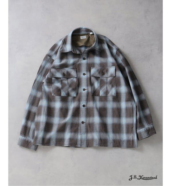 J.S.Homestead「J.S.Homestead / インディゴ チェック ミリタリー シャツ」|シャツ・ブラウス|ブラウン B