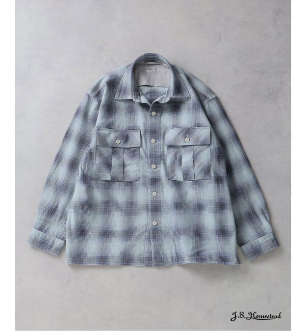 J.S.Homestead「J.S.Homestead / インディゴ チェック ミリタリー シャツ」|シャツ・ブラウス|ネイビー B