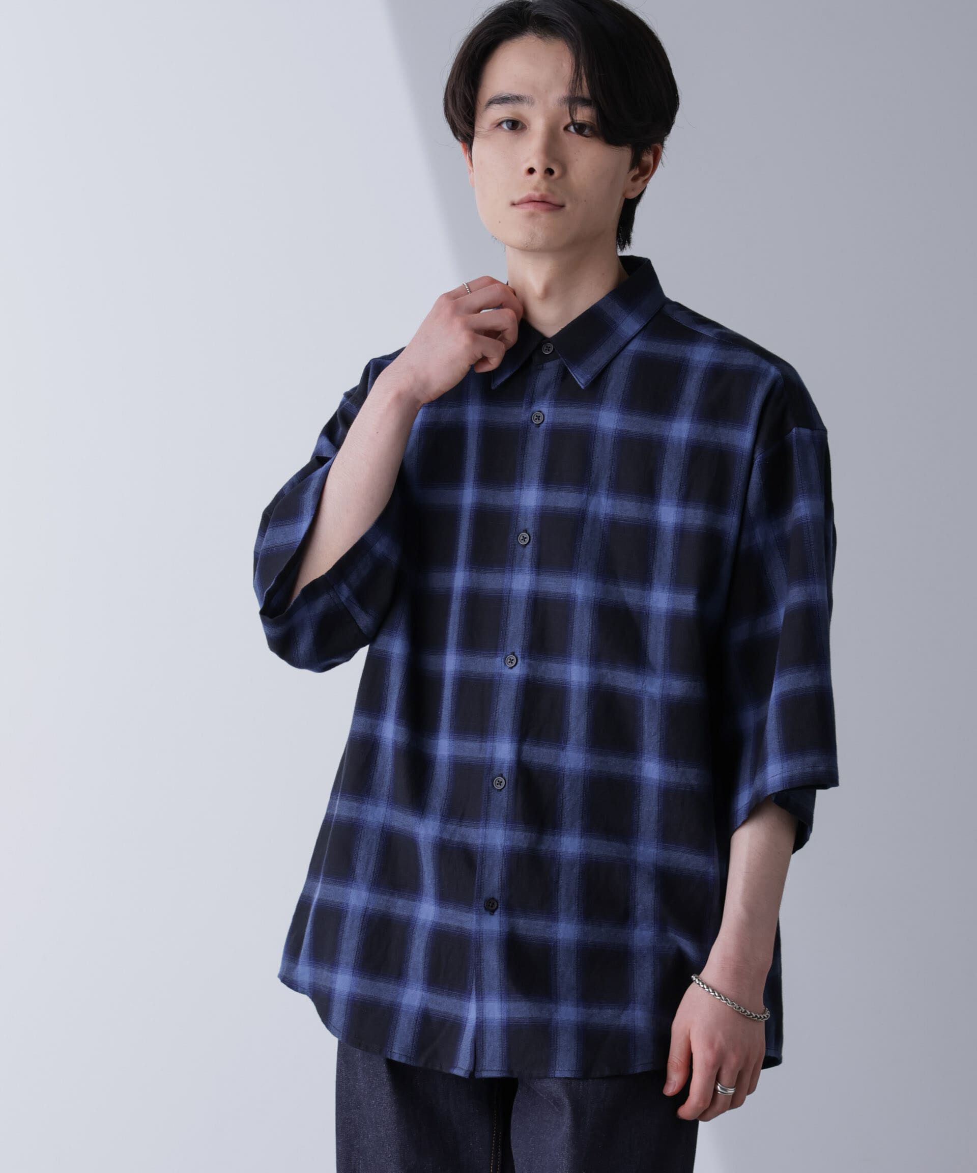 nano･universe「リラックスオンブレーチェックシャツ 半袖」|シャツ・ブラウス|