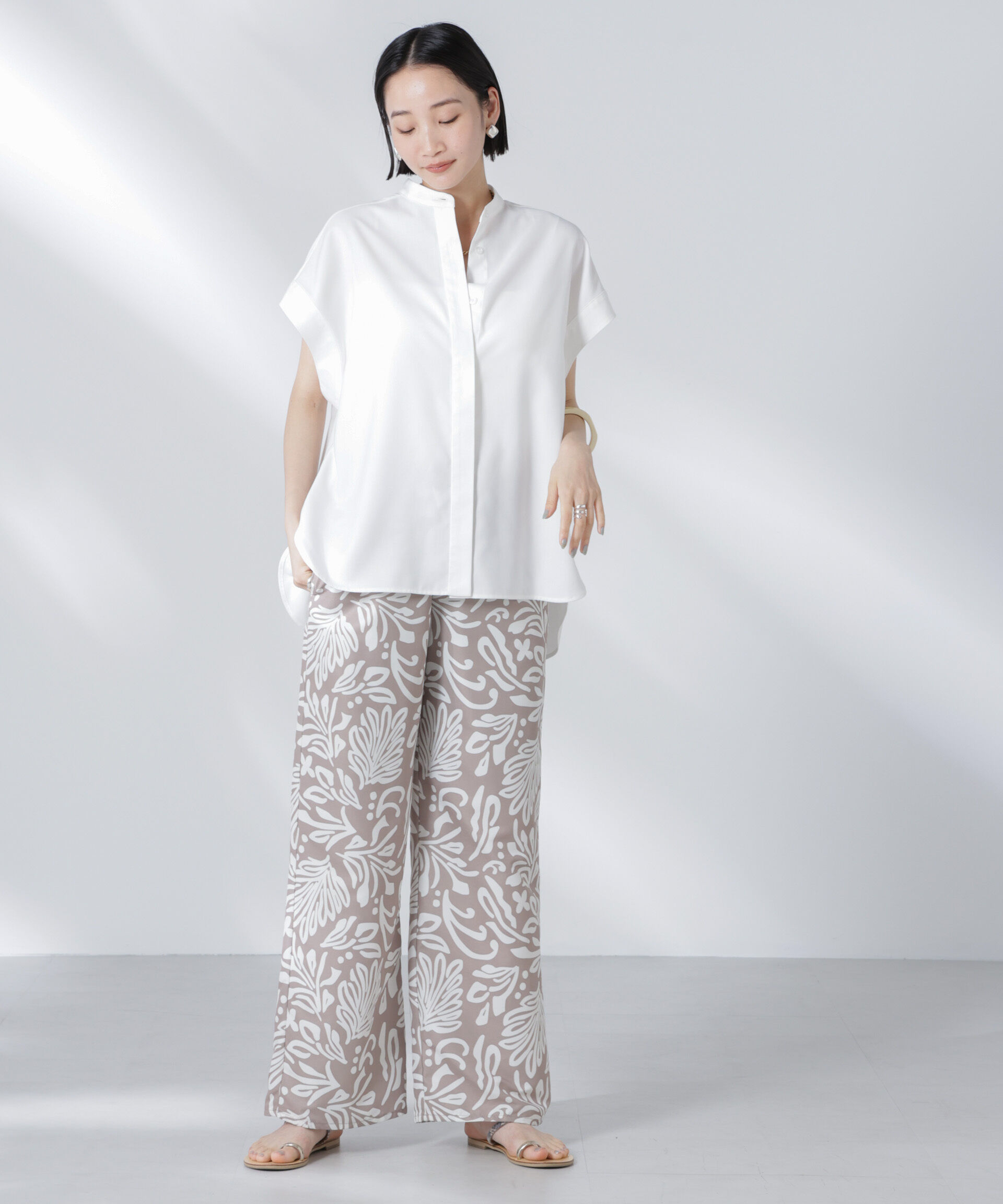 nano･universe「バンドカラーノースリーブシャツ(セットアップ可)」|シャツ・ブラウス|