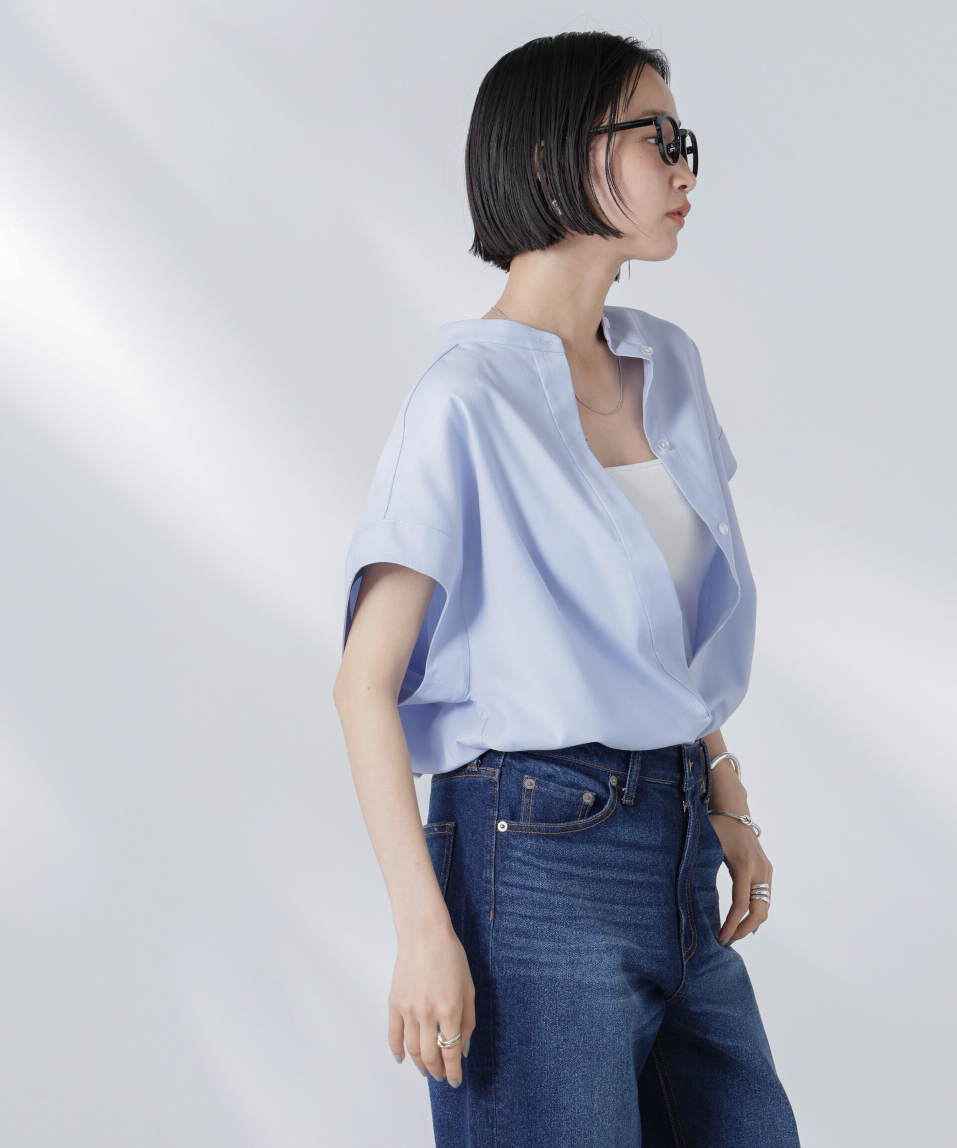 nano･universe「バンドカラーノースリーブシャツ(セットアップ可)」|シャツ・ブラウス|