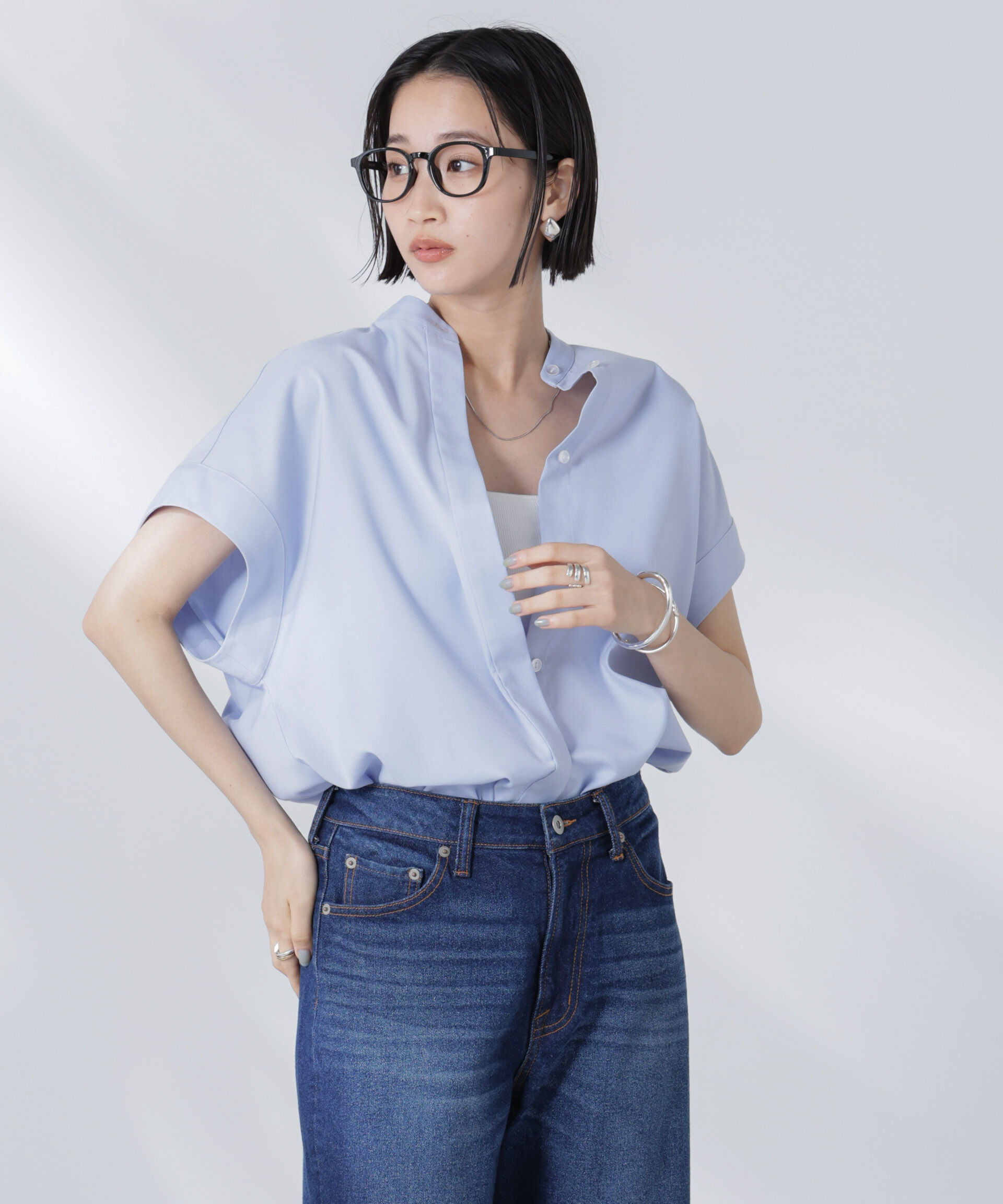 nano･universe「バンドカラーノースリーブシャツ(セットアップ可)」|シャツ・ブラウス|