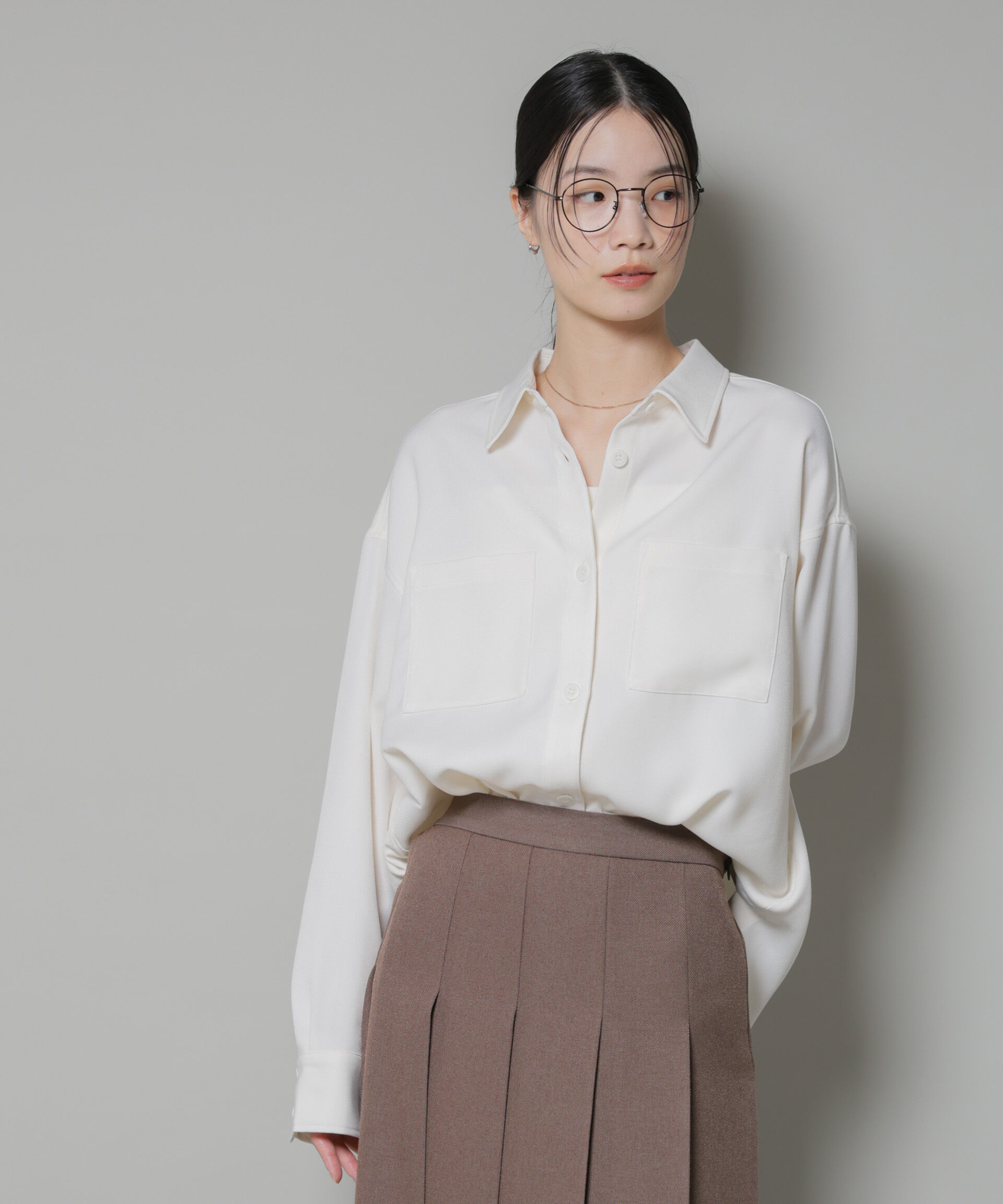 nano･universe「ウールライクポリエステルワイドシルエットシャツ(セットアップ可)」|シャツ・ブラウス|アイボリー7