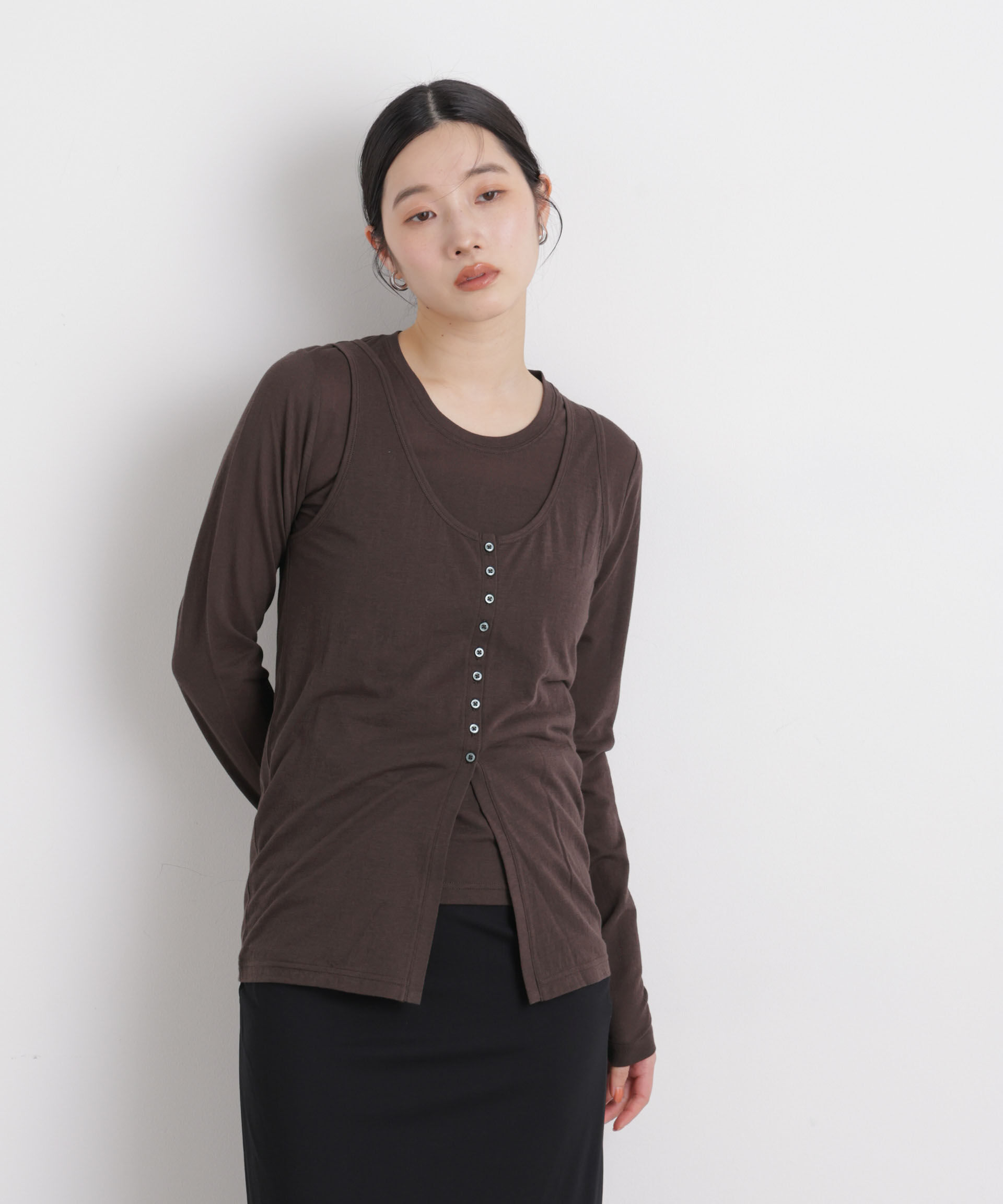 nano･universe「シアータンク＋ロンTレイヤードセット」|Tシャツ・カットソー|ブラウン