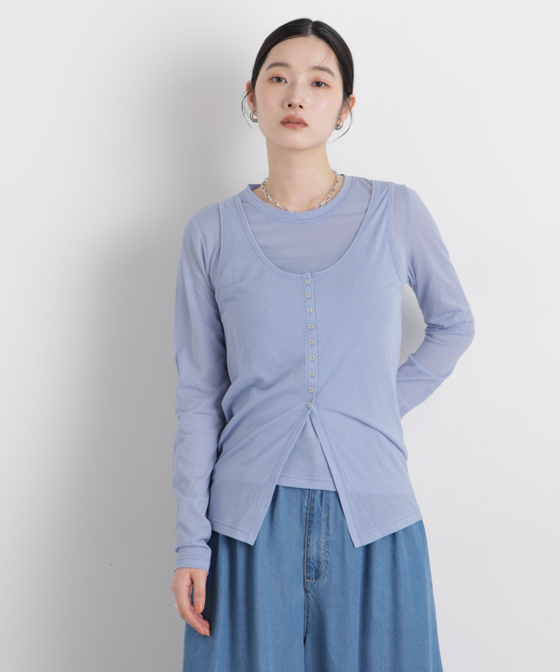 nano･universe「シアータンク＋ロンTレイヤードセット」|Tシャツ・カットソー|ブルー