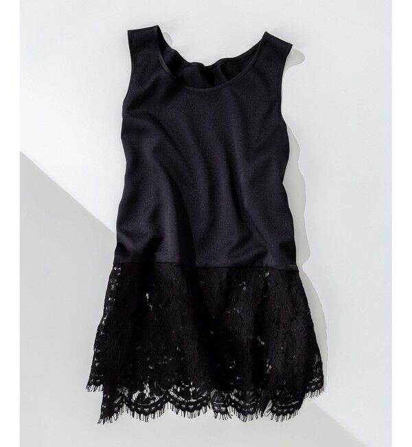 23区「【洗える】レースコンビストレッチ マットサテン インナー タンクトップ」|タンクトップ|ブラック系