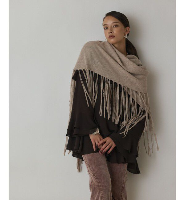 GRACE CONTINENTAL「フリンジストール」|ストール|ベージュ