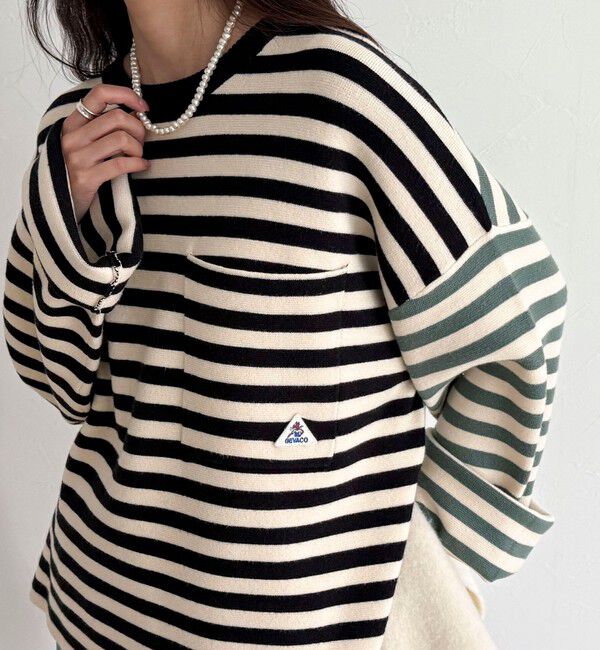 fredy emue「【GEVACO/ゲバコ】ボーダーニットプルオーバー」|ニット・セーター|ブラック系その他