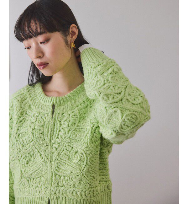 ADAM ET ROPE'「コードレースパターンニットカーディガン」|カーディガン|ライトグリン(33)