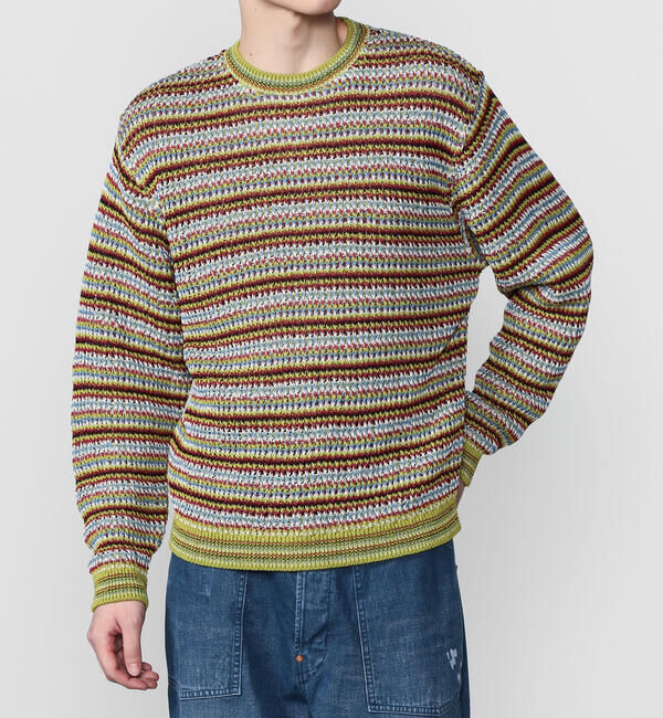  「COOHEM | 〈別注〉 マルチボーダーニット MEN」|ニット・セーター|GREEN系1