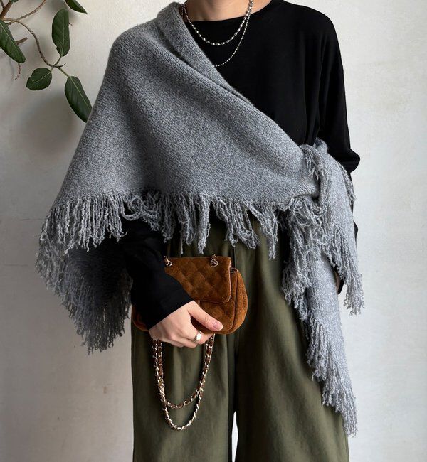  「【WEB限定】三角フリンジストール」|マフラー|グレー