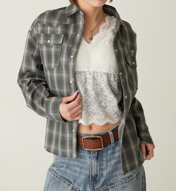  「チェックウエスタンシャツ」|シャツ・ブラウス|グリーン