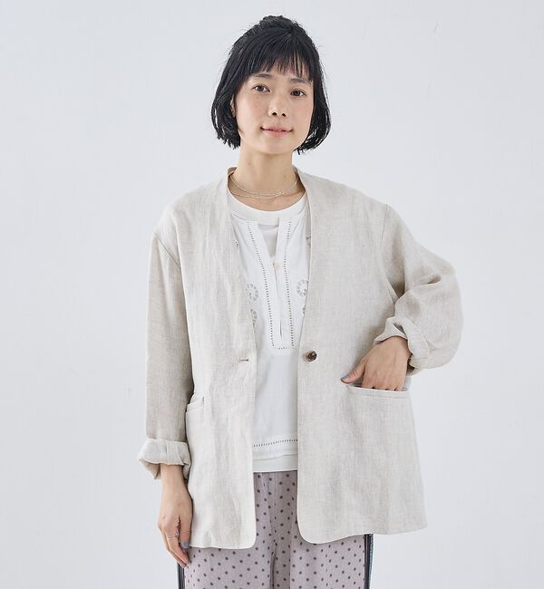 collex「麻ノーカラージャケット」|ノーカラージャケット|ベージュ