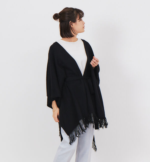 Rouge vif「TICCA フリンジポンチョストール」|ニット・セーター|ブラック