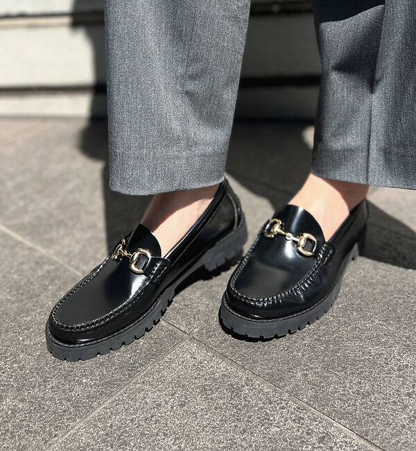 Rouge vif「【ARTESANOS/アルテサノス】 厚底レザーゴールドビットローファー」|ローファー|ブラック