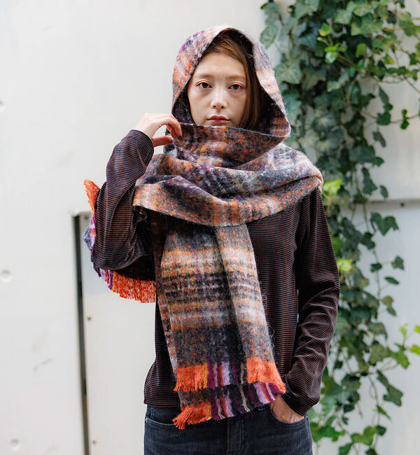 Rouge vif「【Pierre Quioc / ピエールキオック】モヘア混チェックストール /」|マフラー|