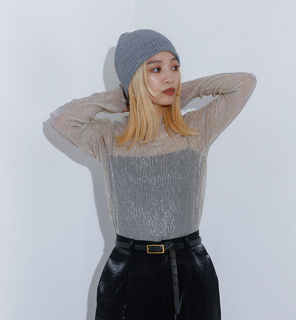 NOMINE「ラメ シアー プリーツ トップス （ロンＴ)」|Tシャツ・カットソー|