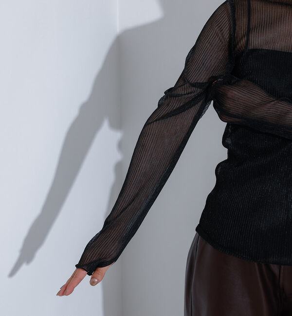 NOMINE「ラメ シアー プリーツ トップス （ロンＴ)」|Tシャツ・カットソー|