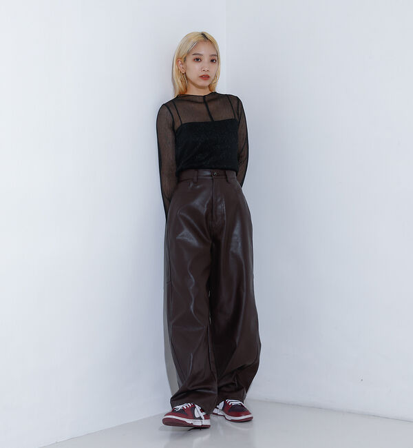 NOMINE「ラメ シアー プリーツ トップス （ロンＴ)」|Tシャツ・カットソー|