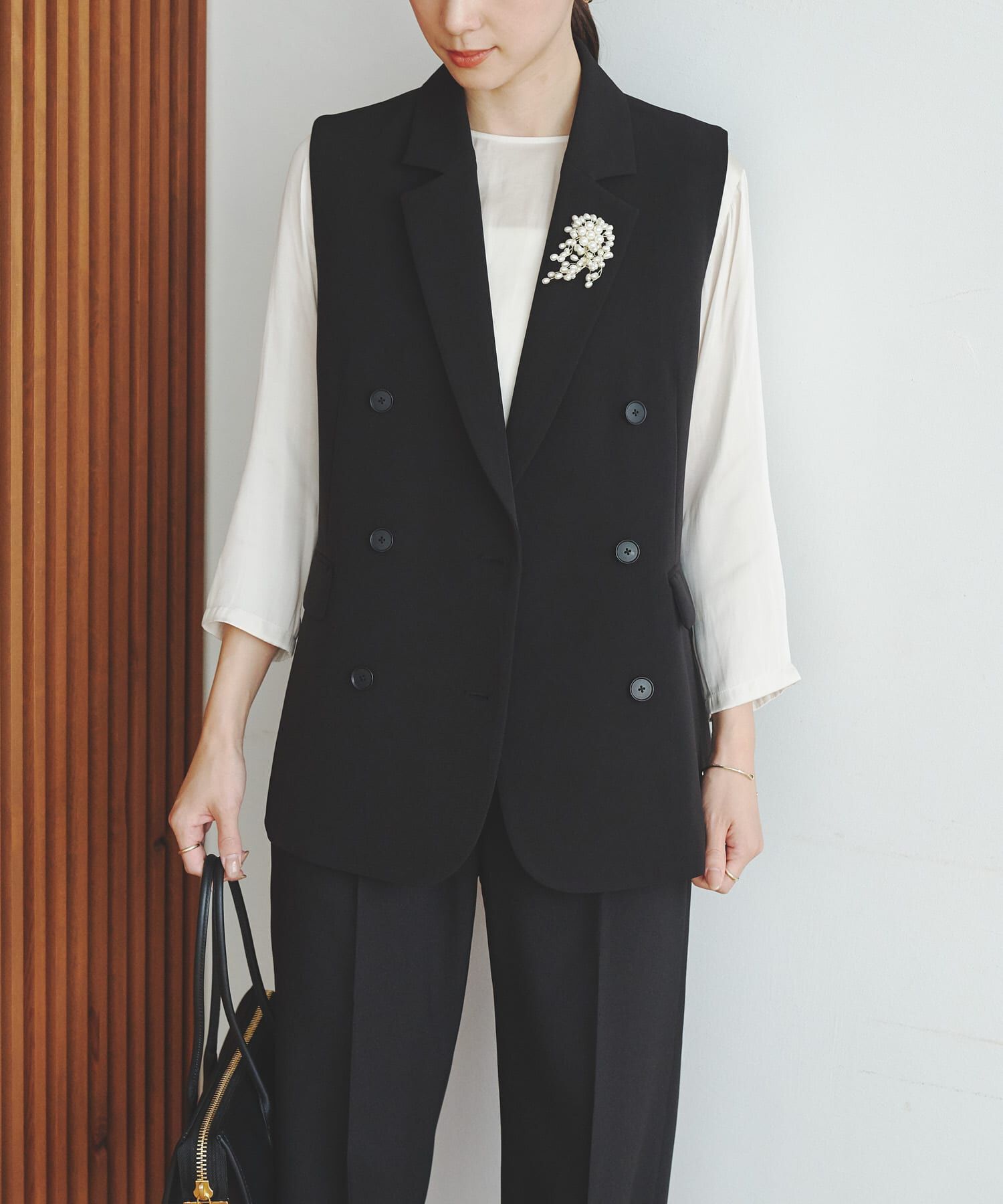 URBAN RESEARCH「『セットアップ対応』テーラードジレ」|ノーカラーコート|ブラック