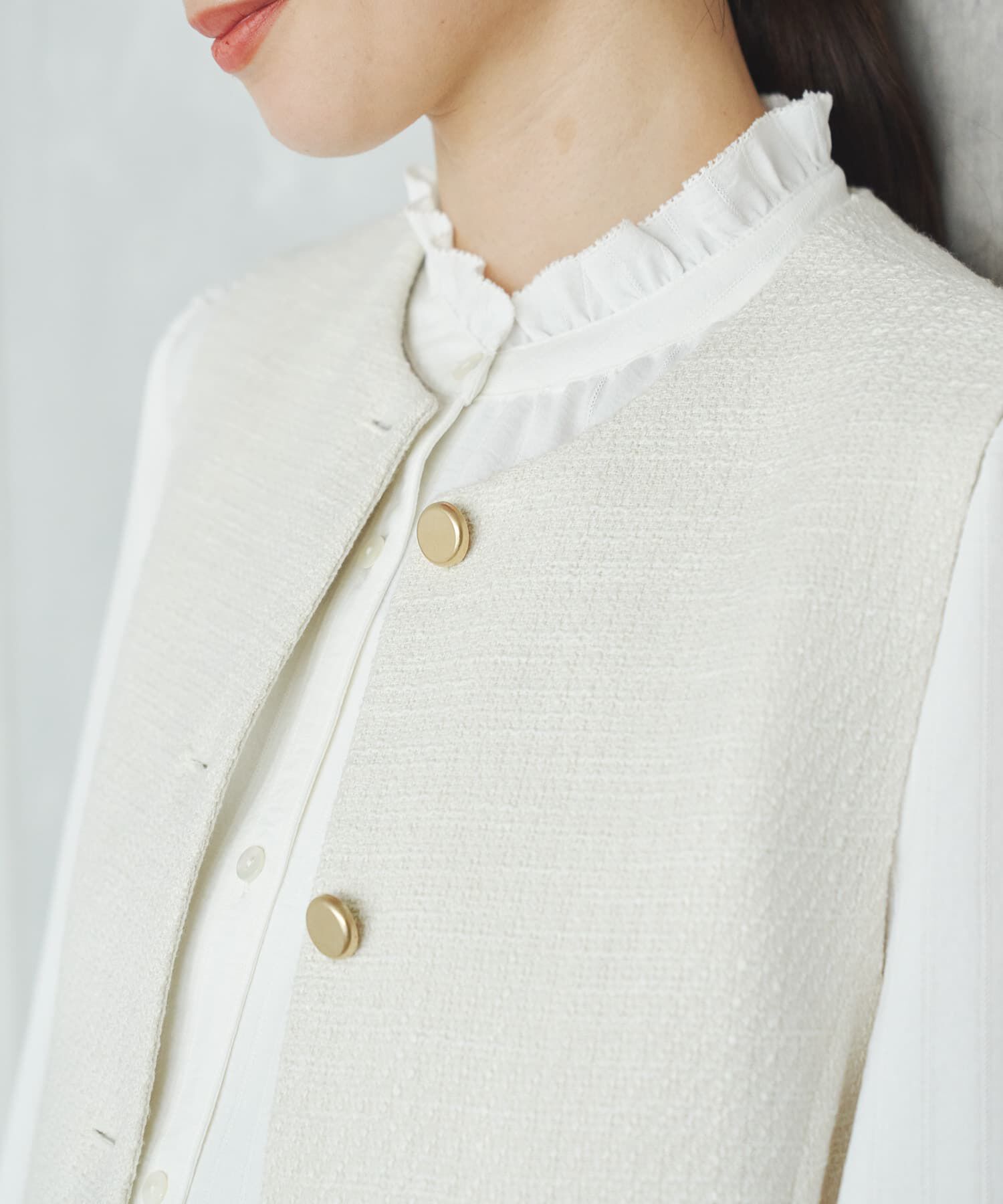 URBAN RESEARCH「ノーカラーツイードジレ」|ノーカラーコート|