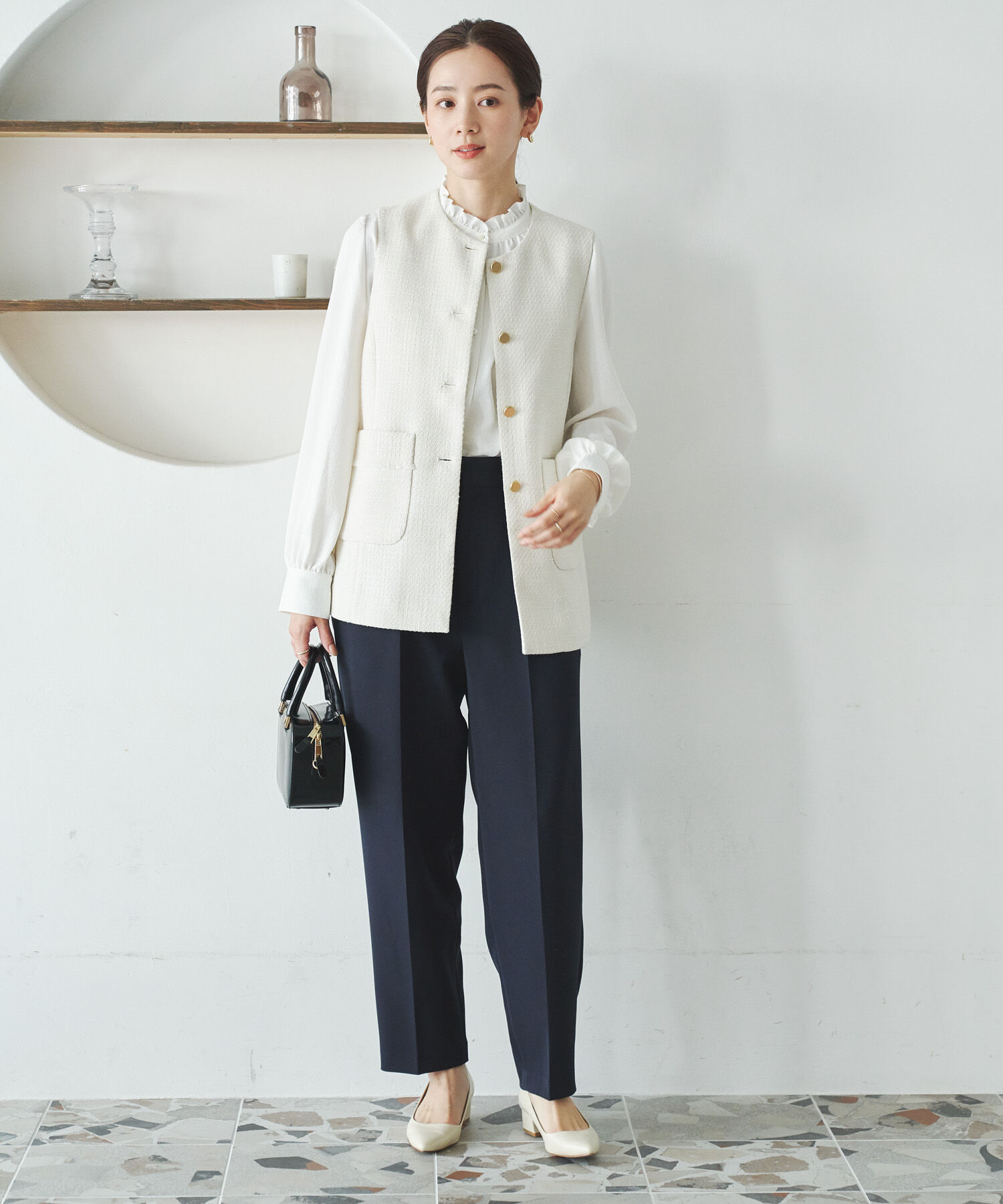 URBAN RESEARCH「ノーカラーツイードジレ」|ノーカラーコート|