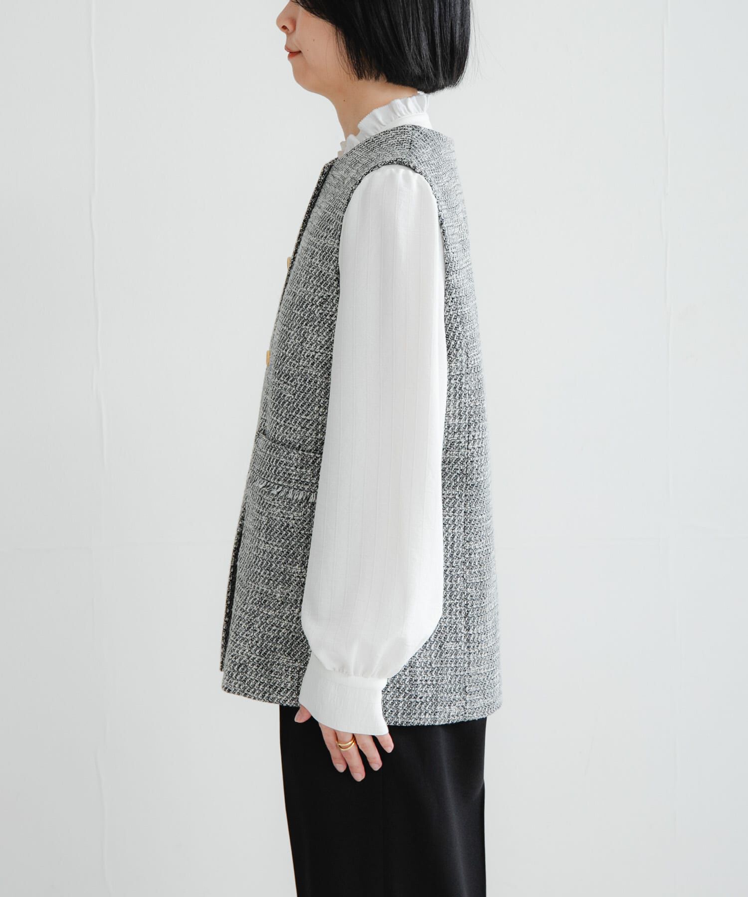 URBAN RESEARCH「ノーカラーツイードジレ」|ノーカラーコート|