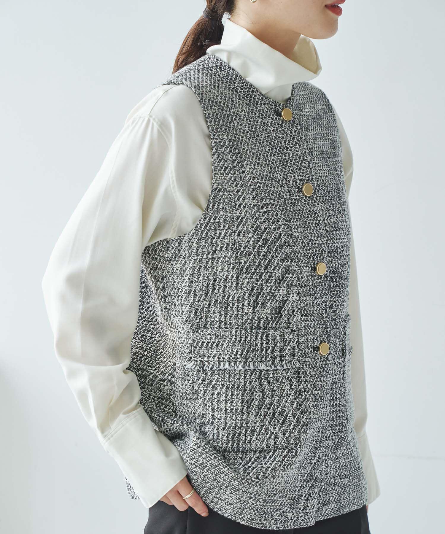 URBAN RESEARCH「ノーカラーツイードジレ」|ノーカラーコート|