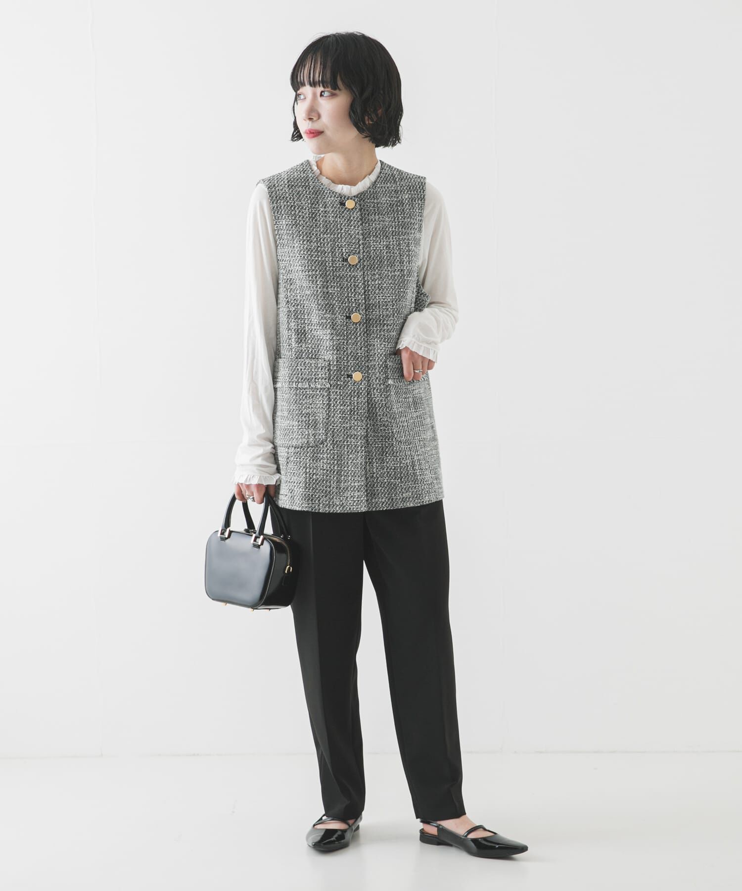 URBAN RESEARCH「ノーカラーツイードジレ」|ノーカラーコート|