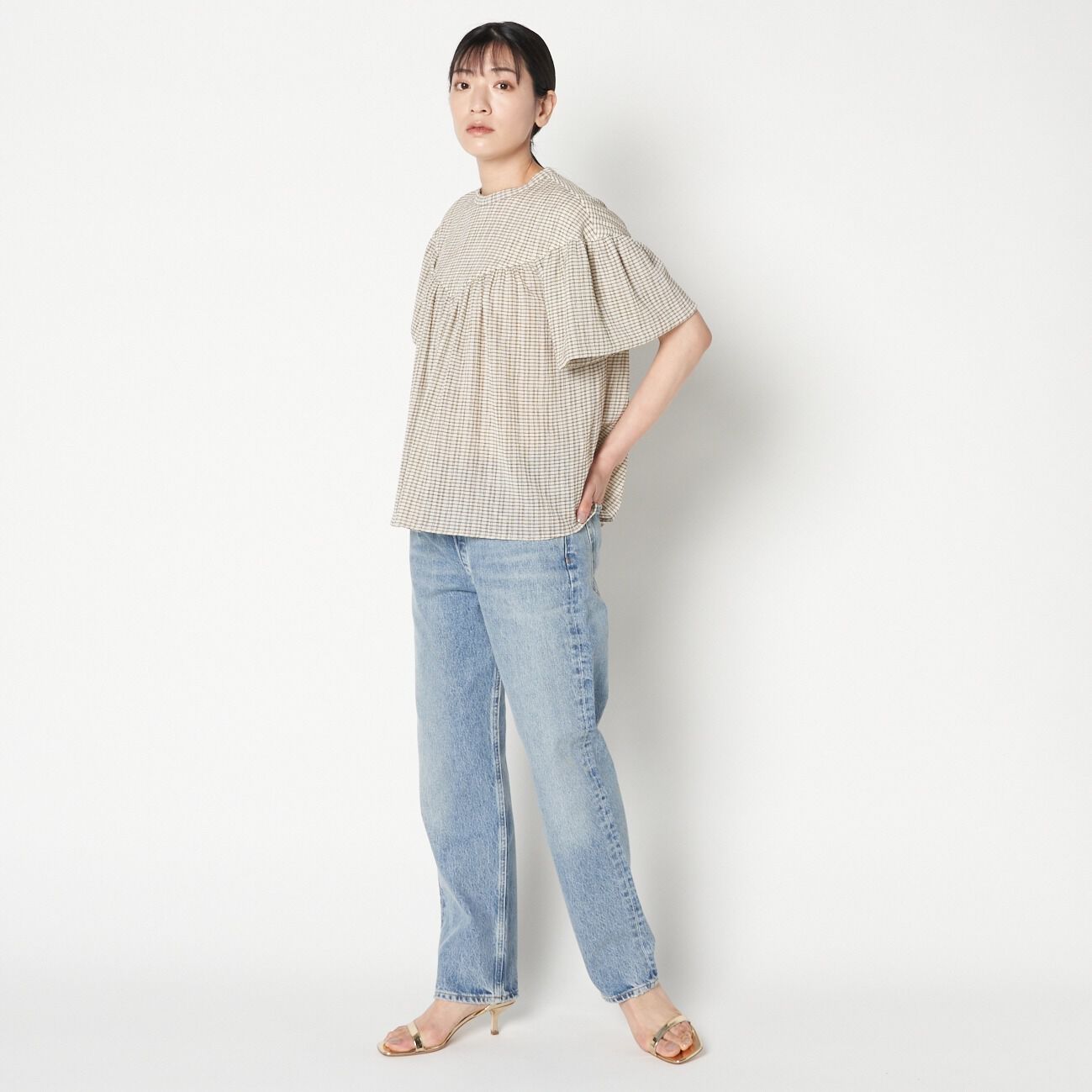 HELIOPOLE「HELIOPOLE CRAPE WINDOWPANE PIPING BL」|シャツ・ブラウス|