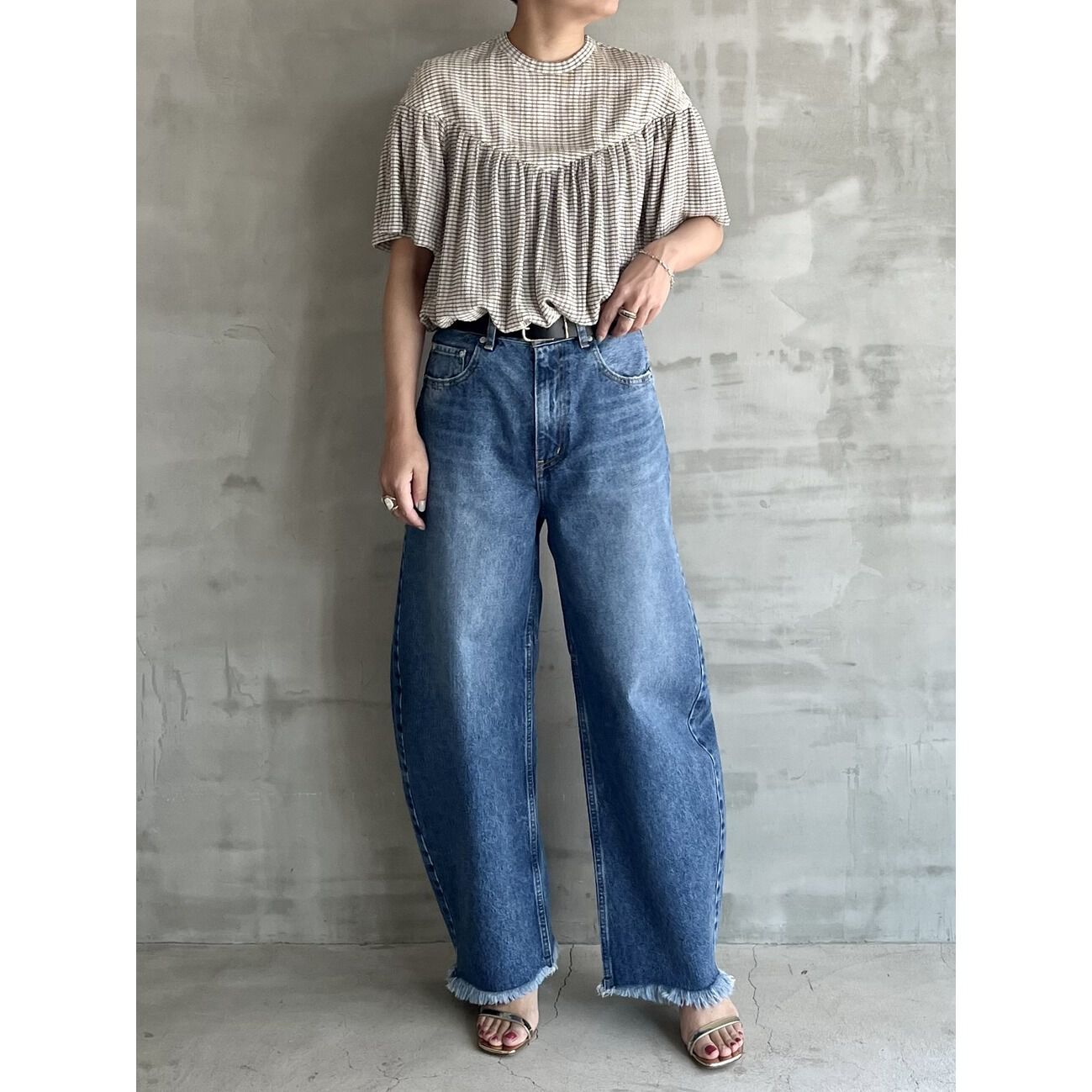 HELIOPOLE「HELIOPOLE CRAPE WINDOWPANE PIPING BL」|シャツ・ブラウス|