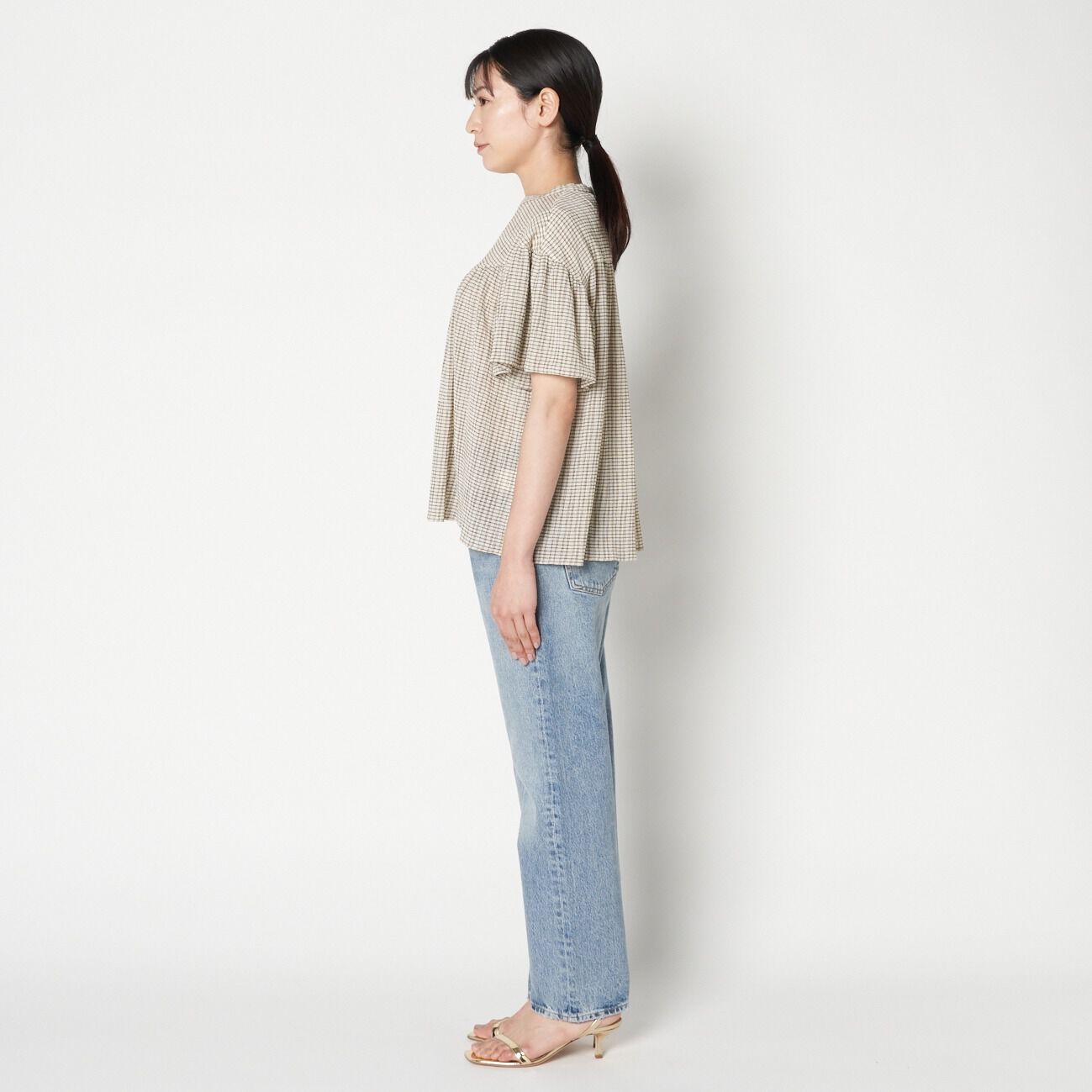 HELIOPOLE「HELIOPOLE CRAPE WINDOWPANE PIPING BL」|シャツ・ブラウス|