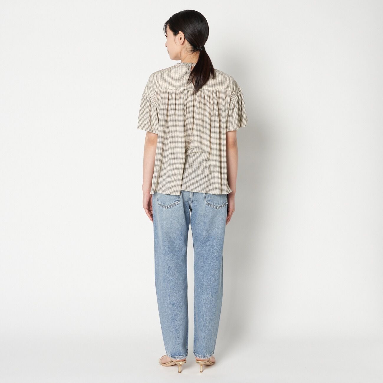 HELIOPOLE「HELIOPOLE CRAPE WINDOWPANE PIPING BL」|シャツ・ブラウス|