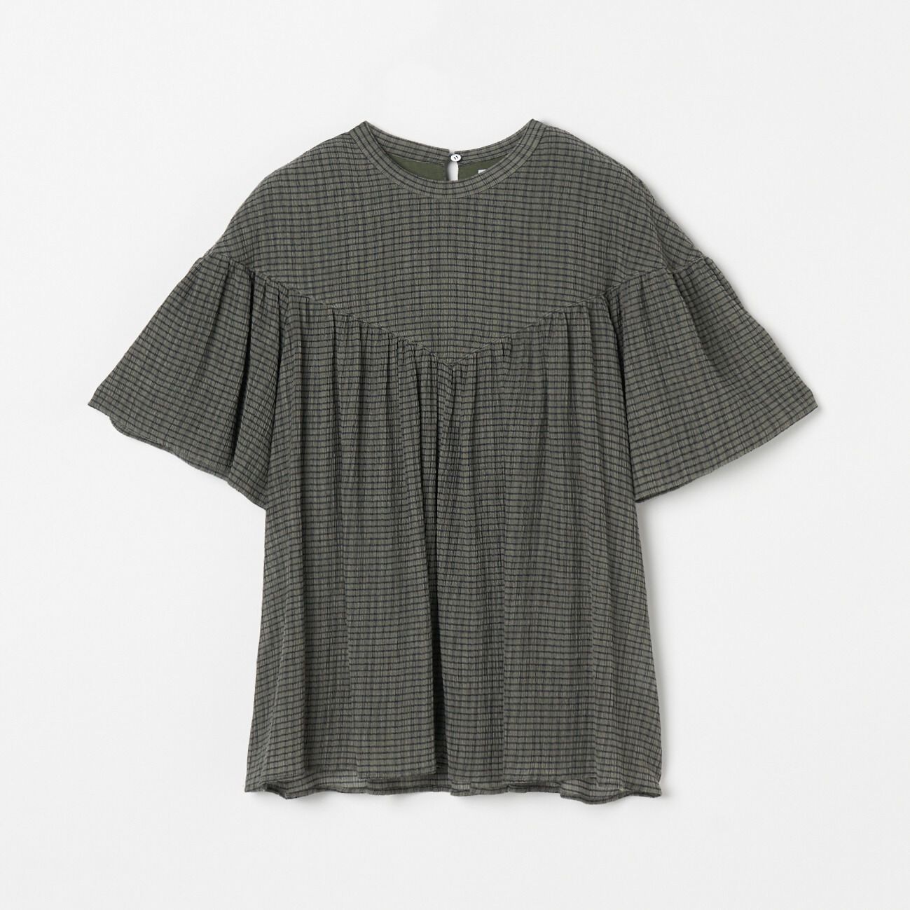 HELIOPOLE「HELIOPOLE CRAPE WINDOWPANE PIPING BL」|シャツ・ブラウス|カーキ