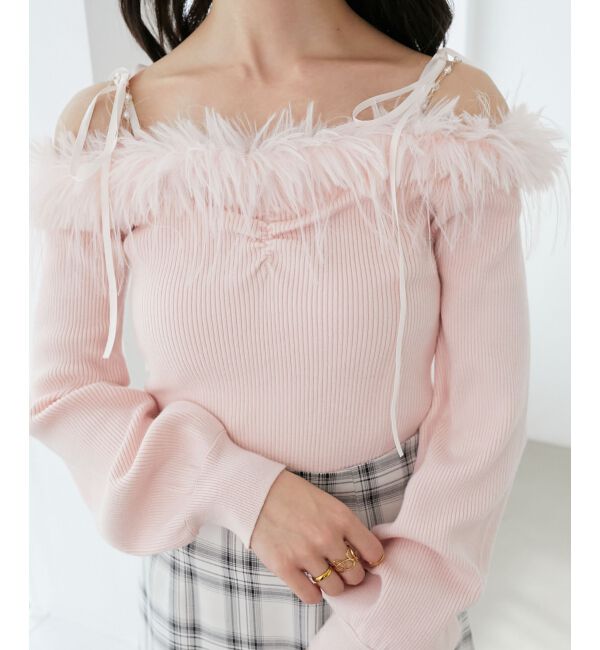  「チェーン付きフェイクファーニット」|ニット・セーター|