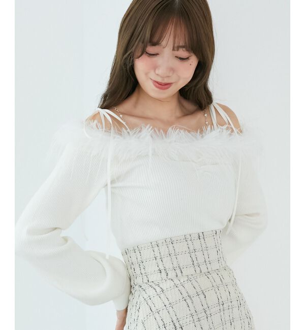  「チェーン付きフェイクファーニット」|ニット・セーター|