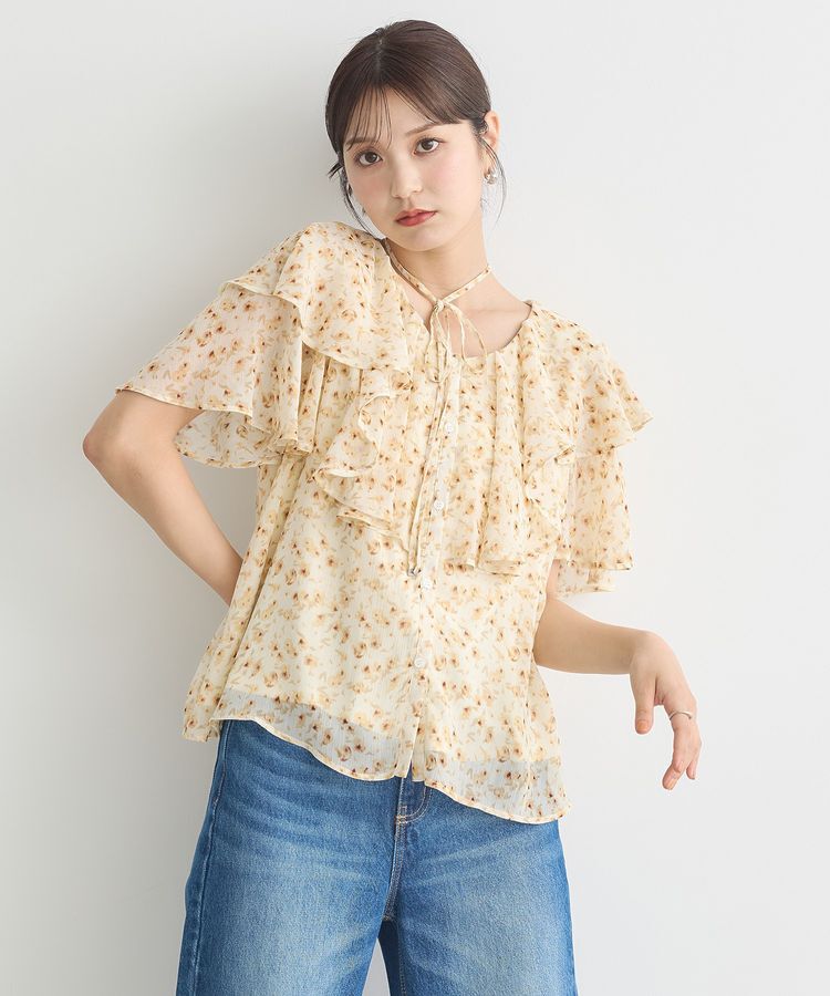 earth music&ecology「チョーカー付き楊柳ラッフルブラウス」|シャツ・ブラウス|