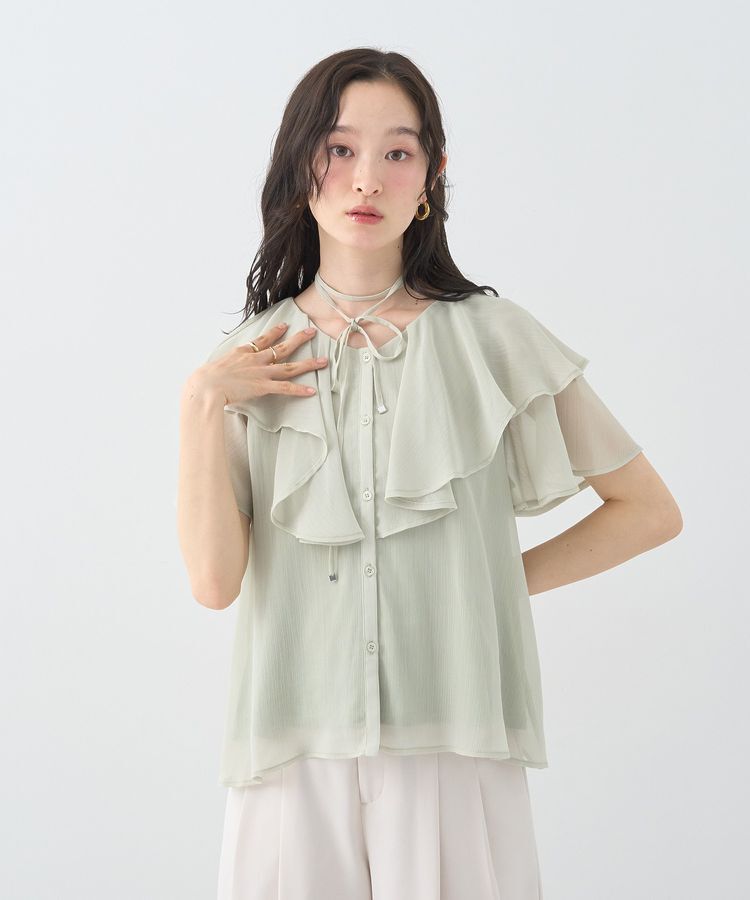 earth music&ecology「チョーカー付き楊柳ラッフルブラウス」|シャツ・ブラウス|