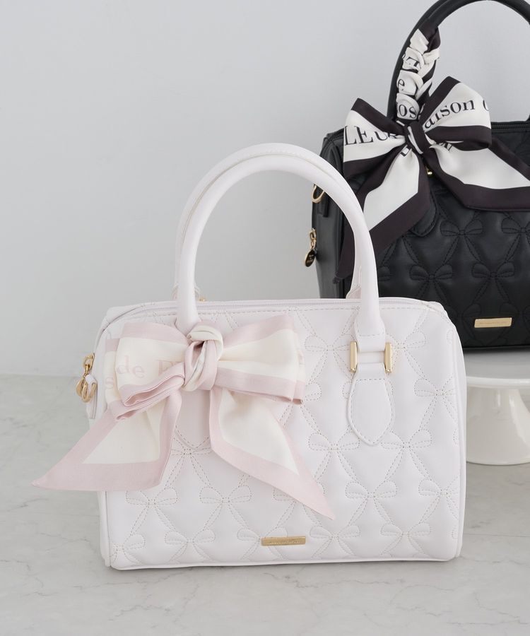 Maison de FLEUR「スカーフ付きリボンキルティング2Wayボストン」|ハンドバッグ|ピンク