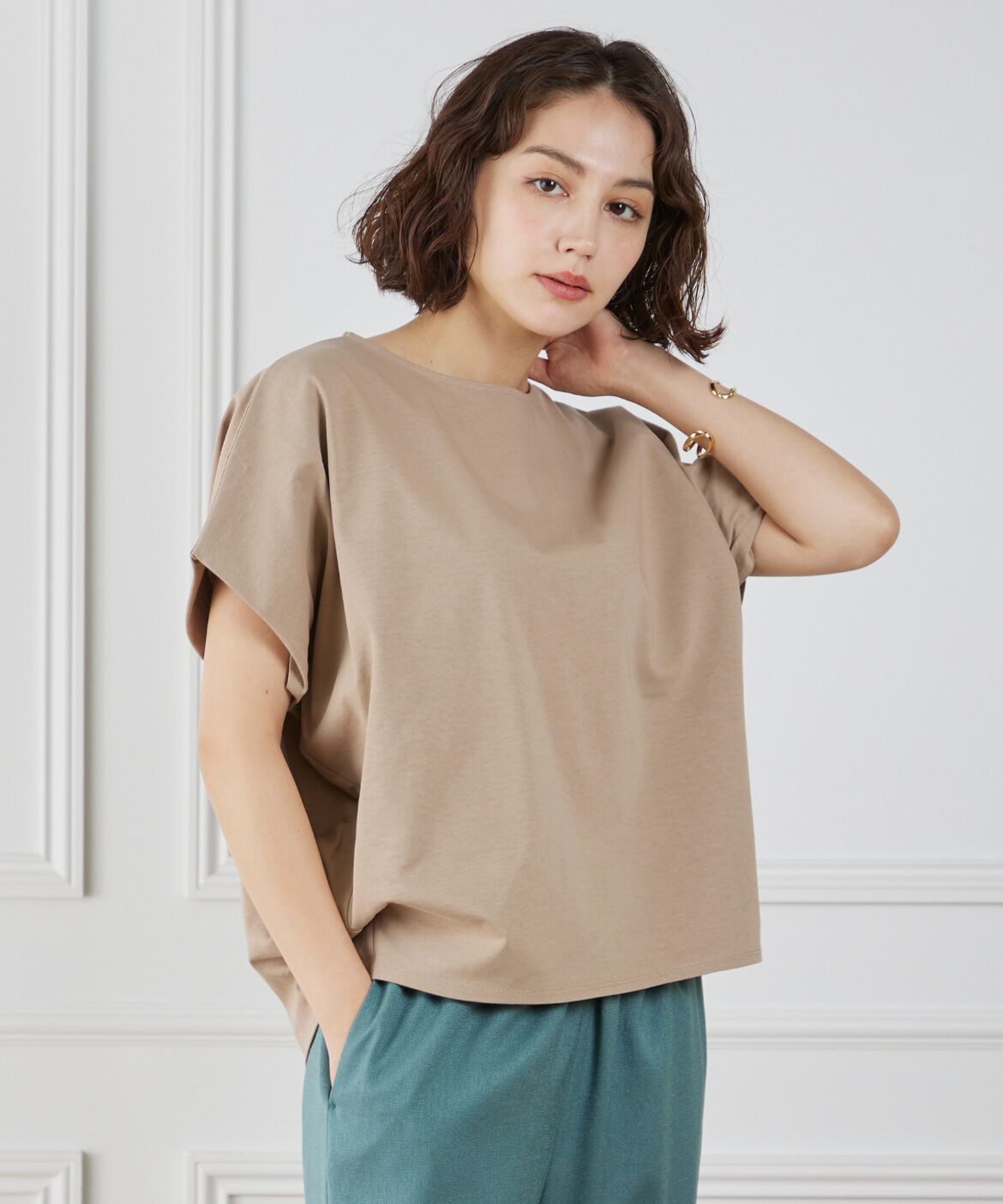 7-IDconcept.「《大きいサイズ》サイドタックドルマンプルオーバー」|Tシャツ・カットソー|キャメル1